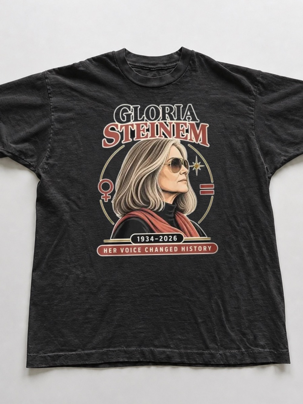 Black T‑Shirt with Retro Portrait Design